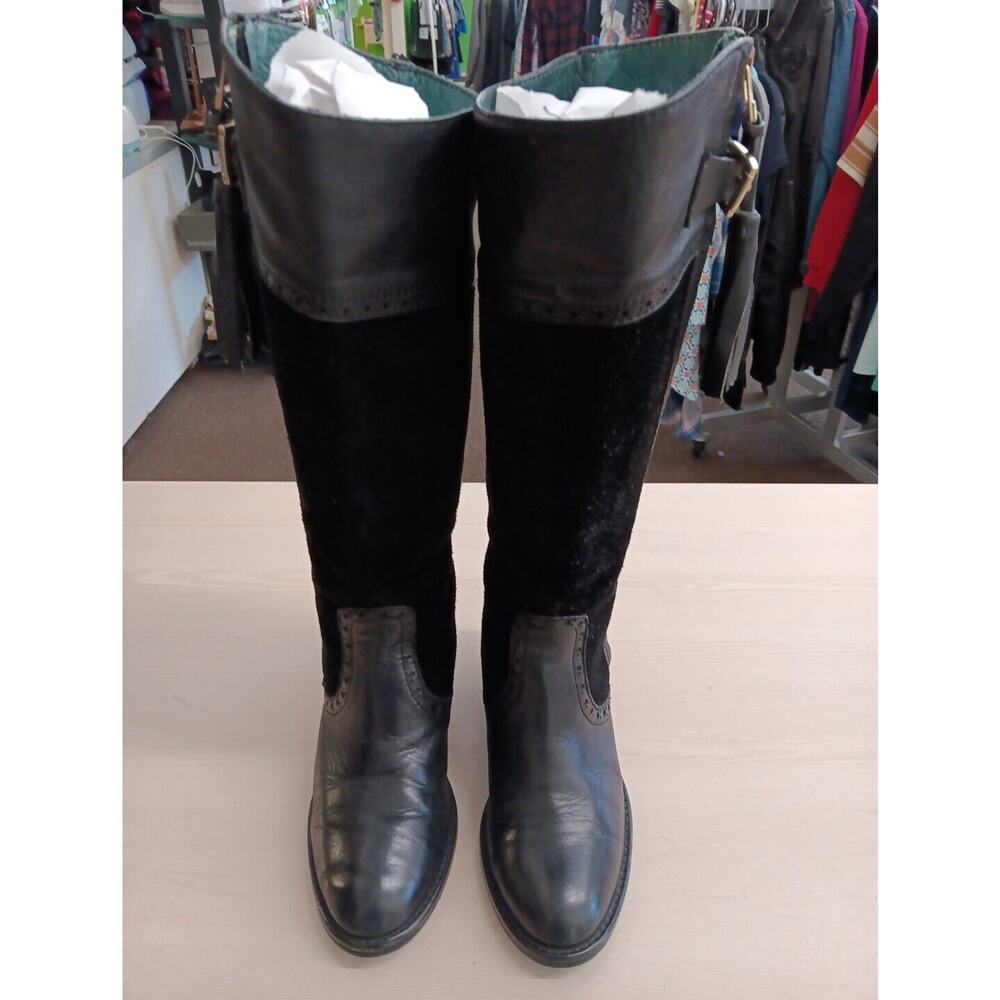 CMS Claudia Maria Shoes Black Leather Suede Boots Side Zip Size 4 Tassles EUC